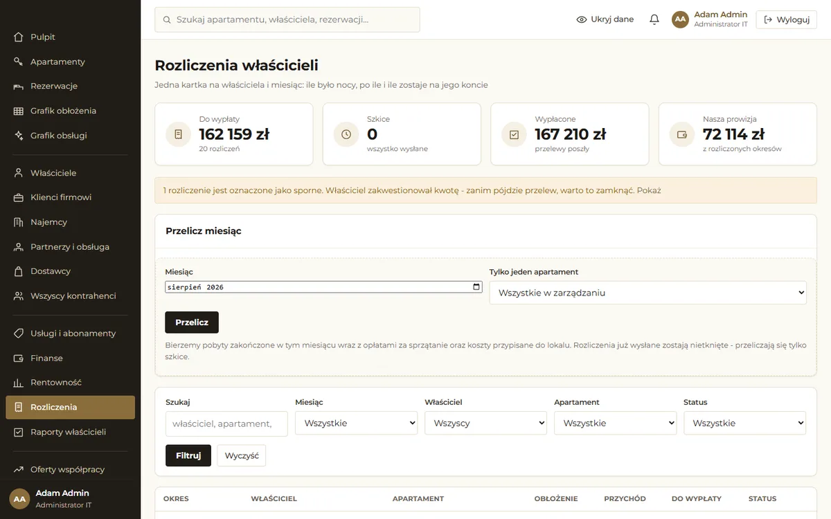 CRM dla branży: Najem krótkoterminowy i apartamenty - przykładowy ekran