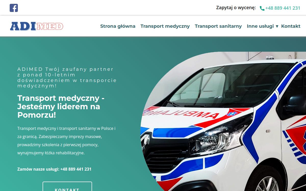 Strona internetowa ADIMED - widok na monitorze i telefonie