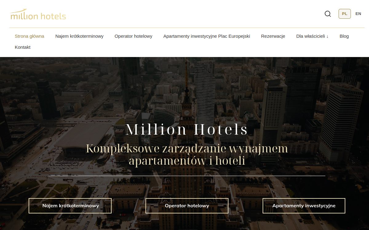 Strona internetowa Million Hotels - widok na monitorze i telefonie
