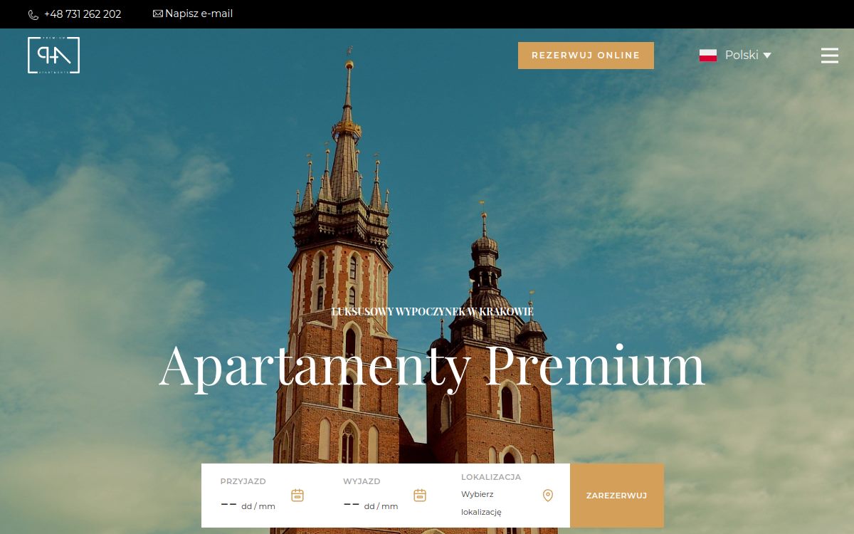 Strona internetowa Premium Apartments - widok na monitorze i telefonie
