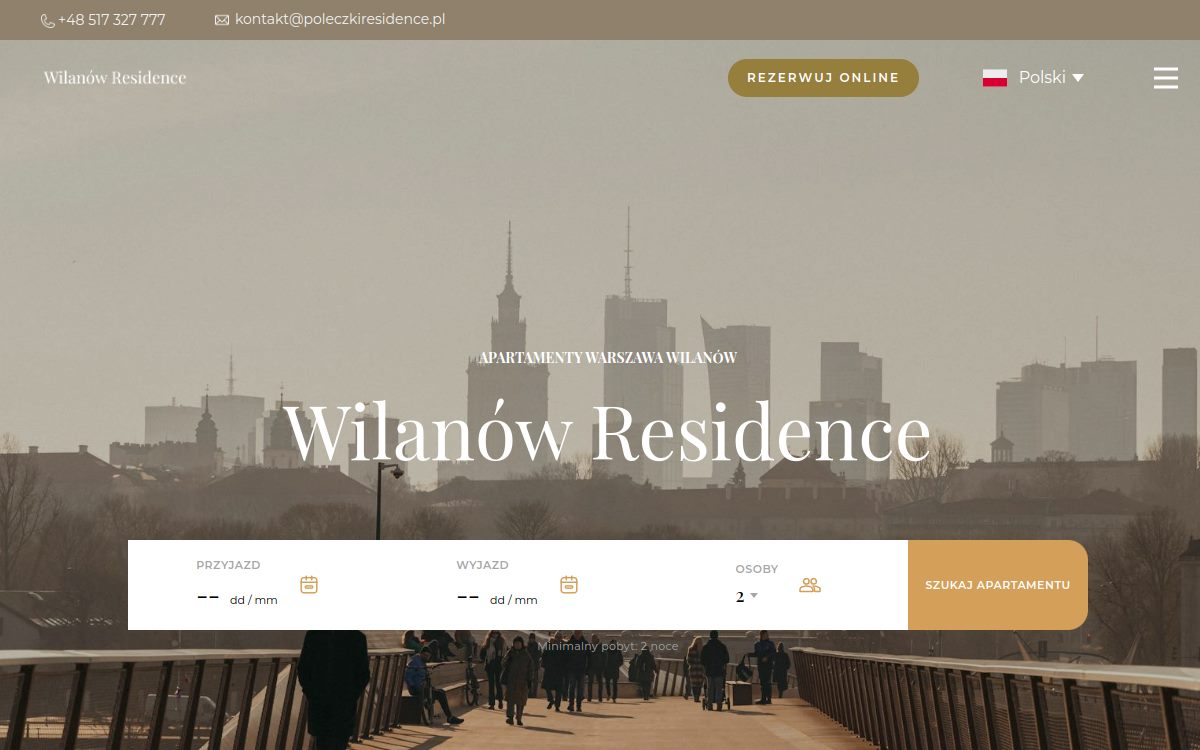 Strona internetowa Wilanów Residence - widok na monitorze i telefonie